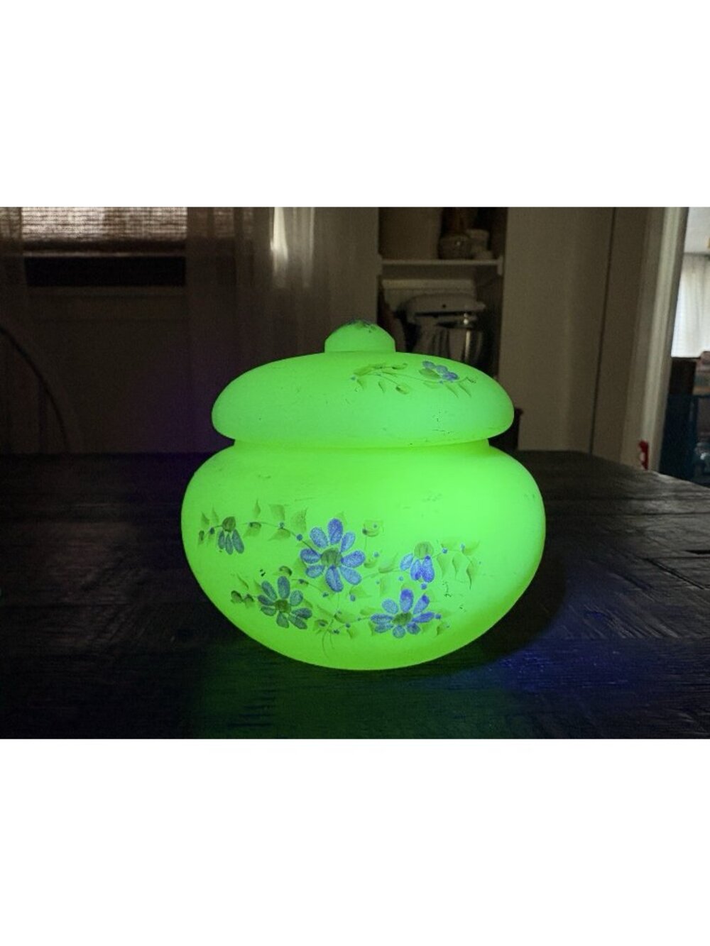 Uranium-Vaseline Custard Satin Glass Hand Painted Fenton Vintage